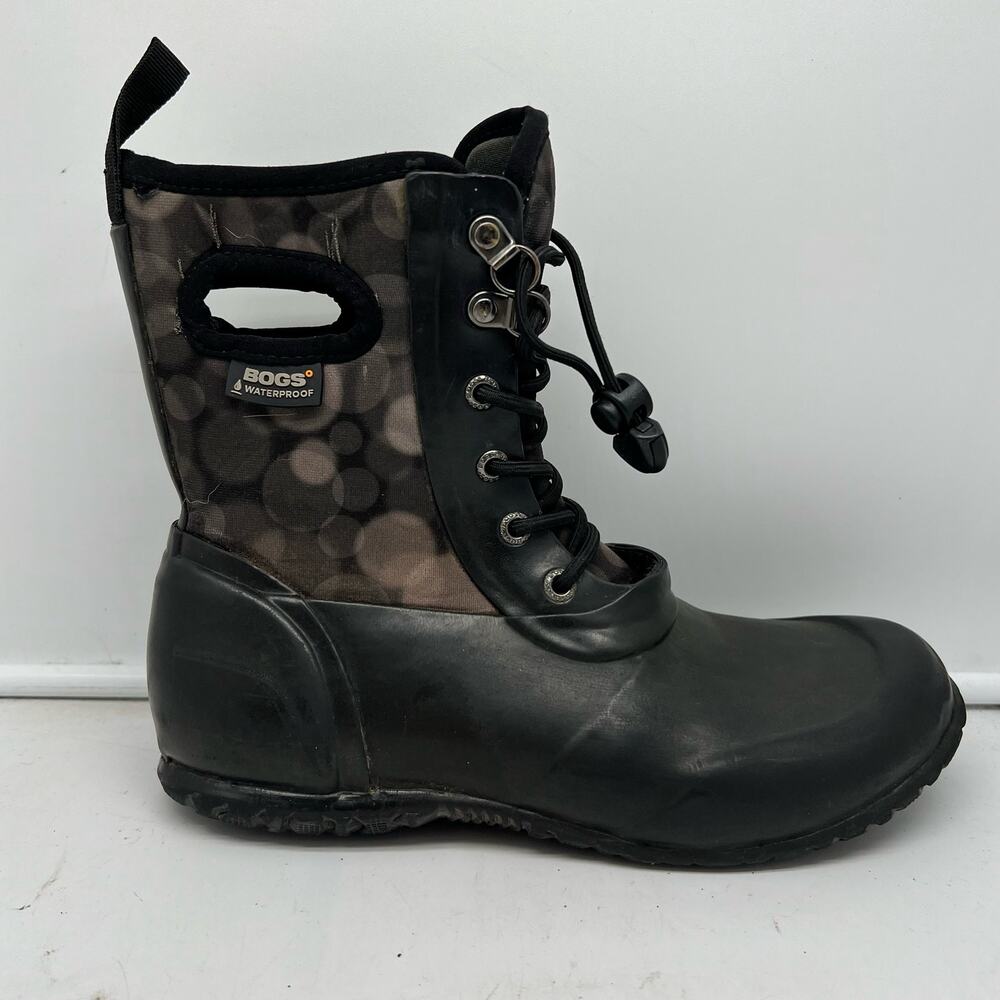 Bogs Boots Youth 4 Sidney Gray Black Lace Up Waterproof Neoprene Rain Snow